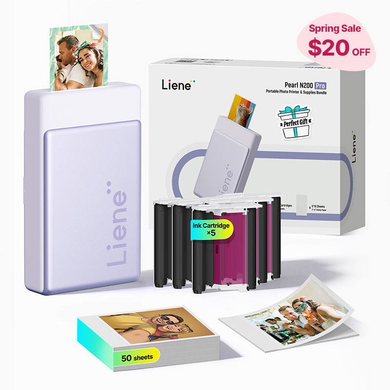 Pearl N200 Pro Portable Photo Printer & Supplies Bundle (50 Sticker Papers) - Purple
