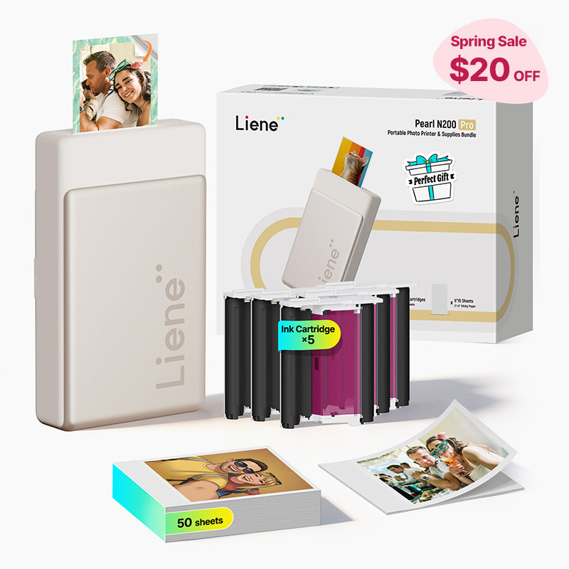 Pearl N200 Pro Portable Photo Printer & Supplies Bundle (50 Sticker Papers) - Gold