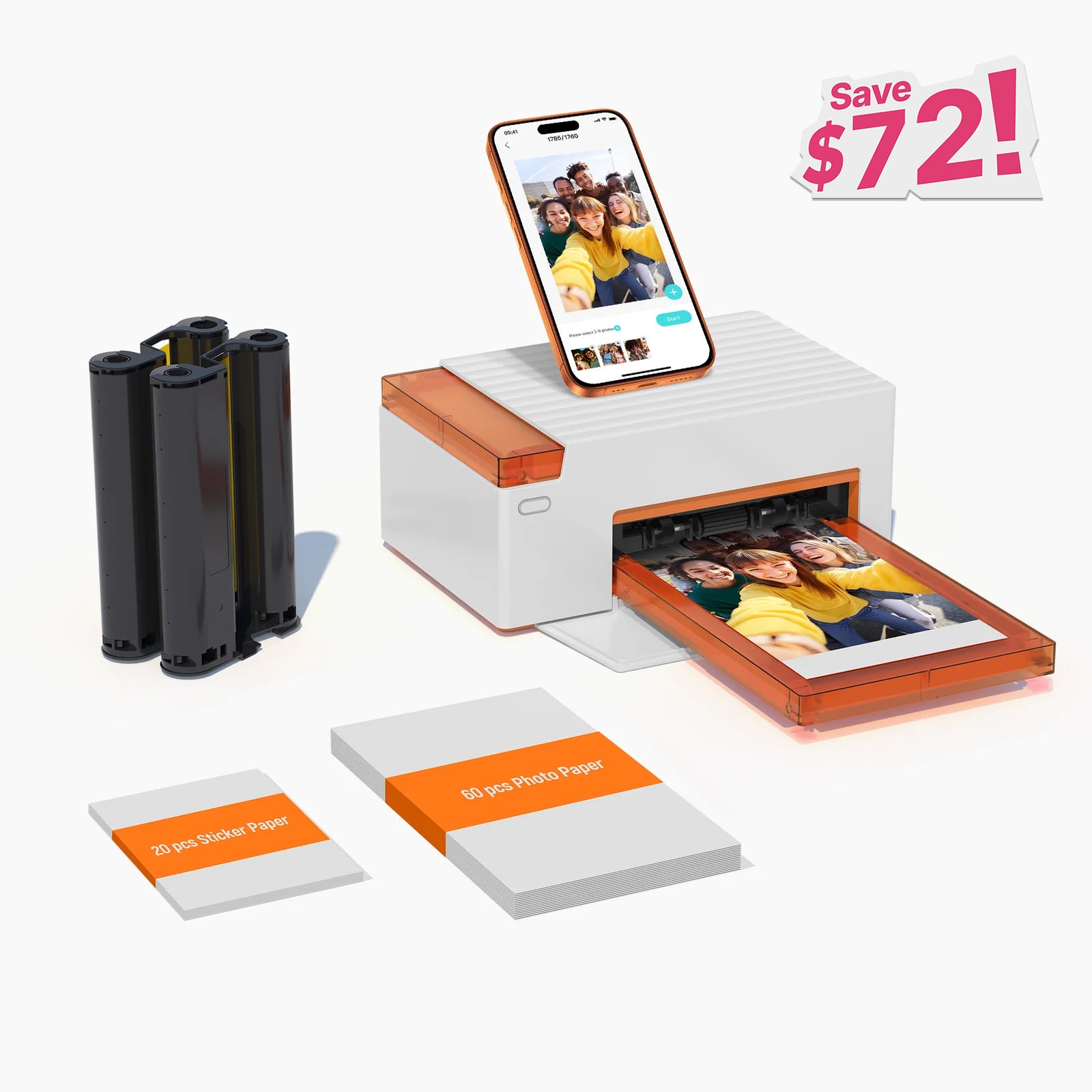 Amber M110 Instant Bluetooth Photo Printer (60 Sheets 4x6" Paper & 20 Sheets 3x3" Sticker Paper)