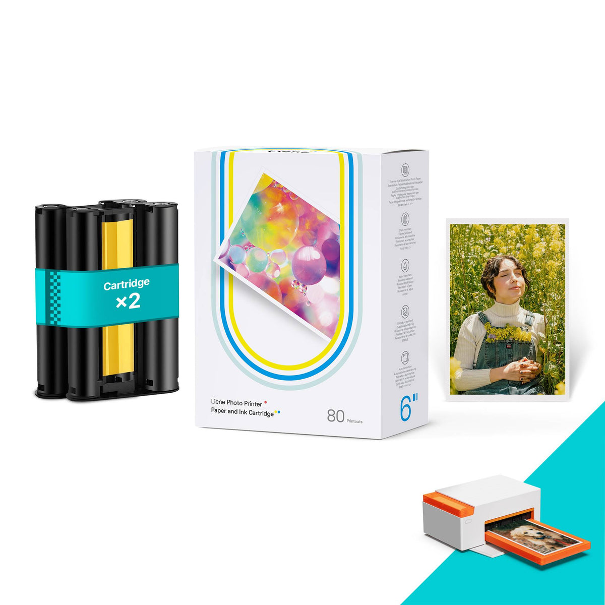 Amber 4x6" Photo Printer Paper 80 Sheets & 2 Ink Cartridges Refill