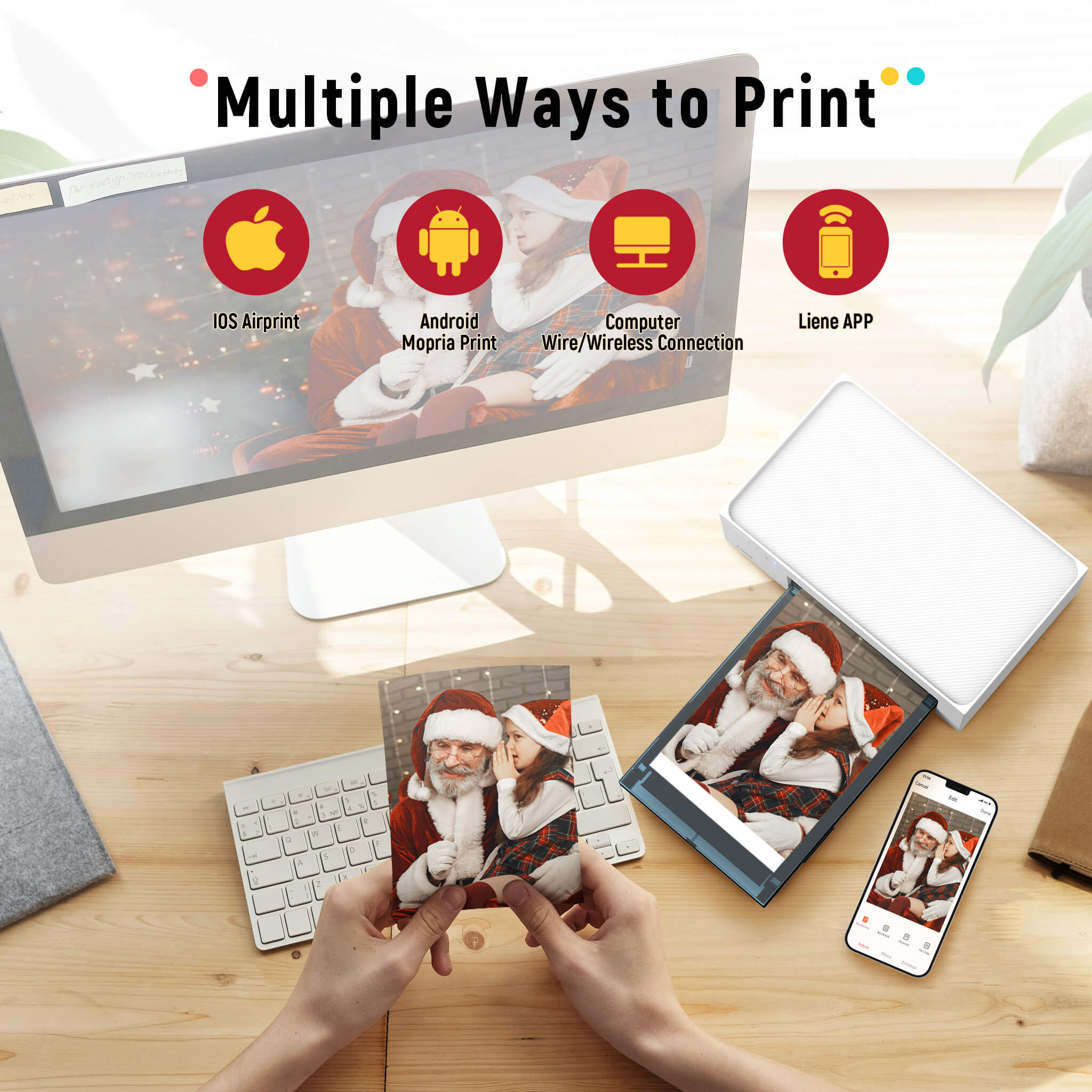 Liene Amber 4x6 Instant Photo Printer White (100 Sheets + 3 Cartridges)