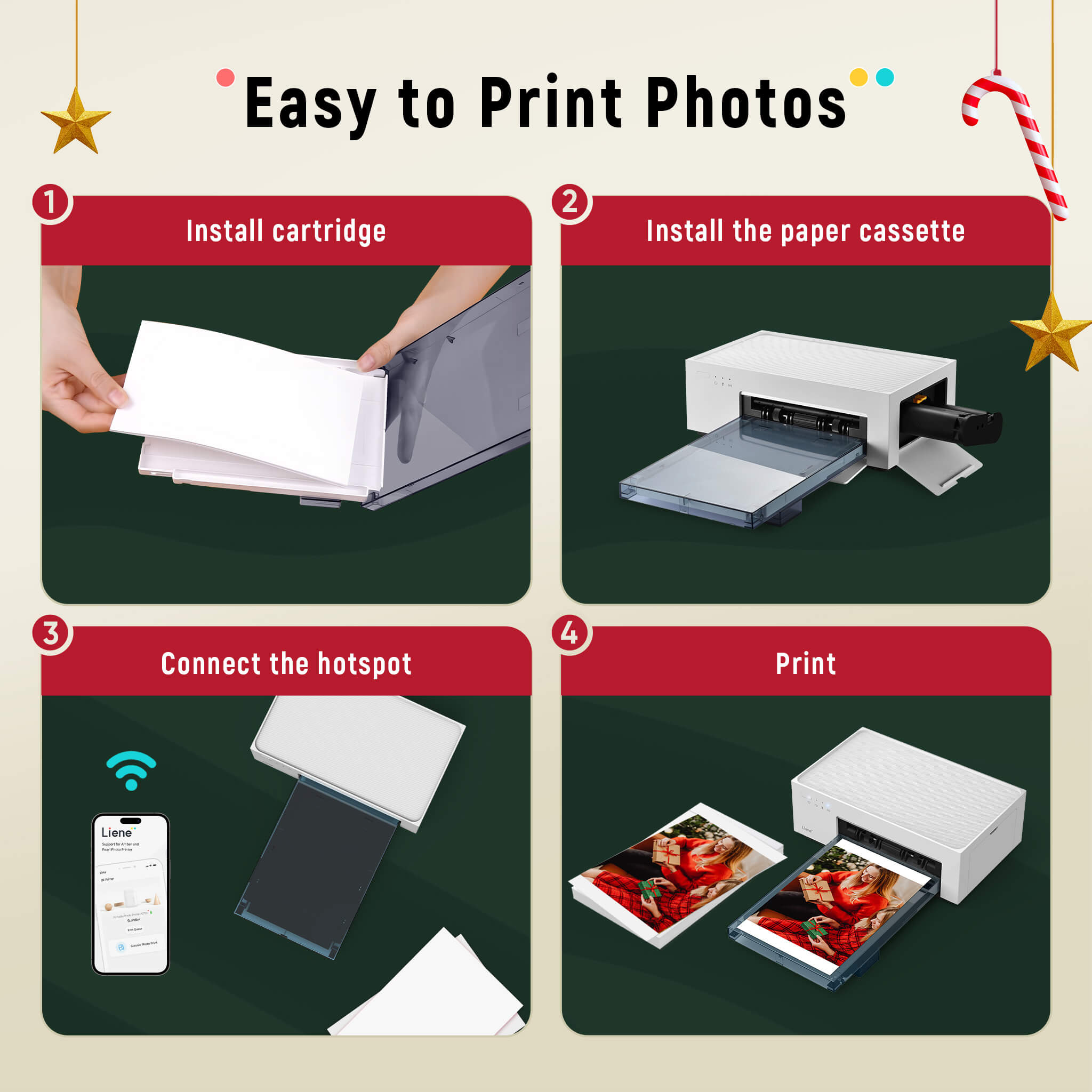 Liene Amber 4x6 Instant Photo Printer White (100 Sheets + 3 Cartridges)