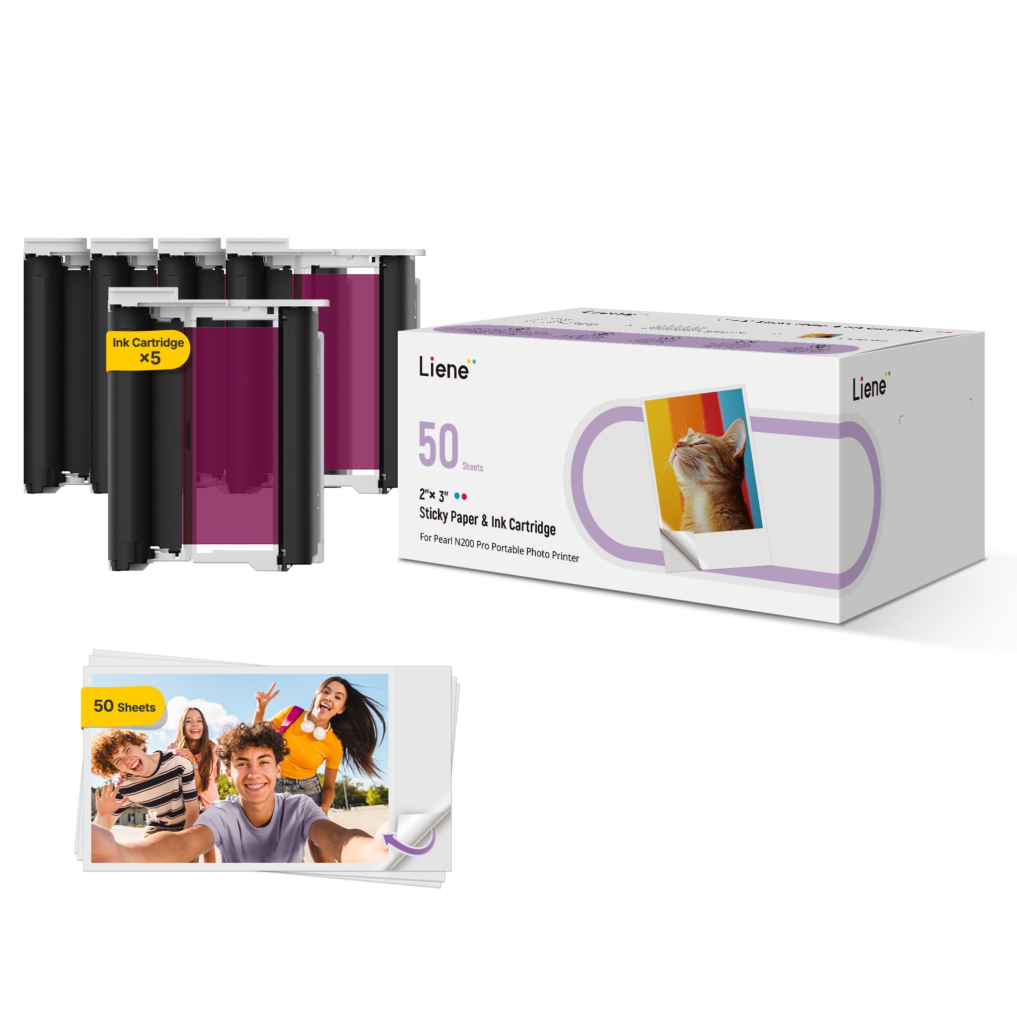 Lieme photo paper and ink cartridge packaging on a white background