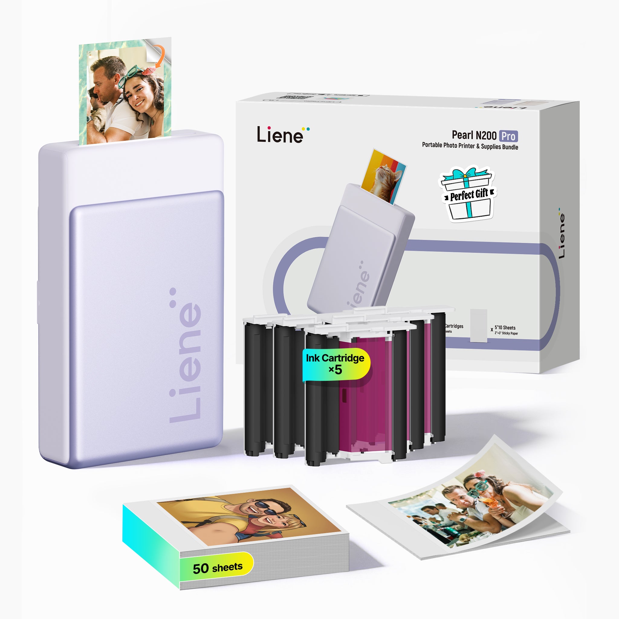 Pearl N200 Pro Portable Photo Printer & Supplies Bundle (50 Sticker Papers) - Purple