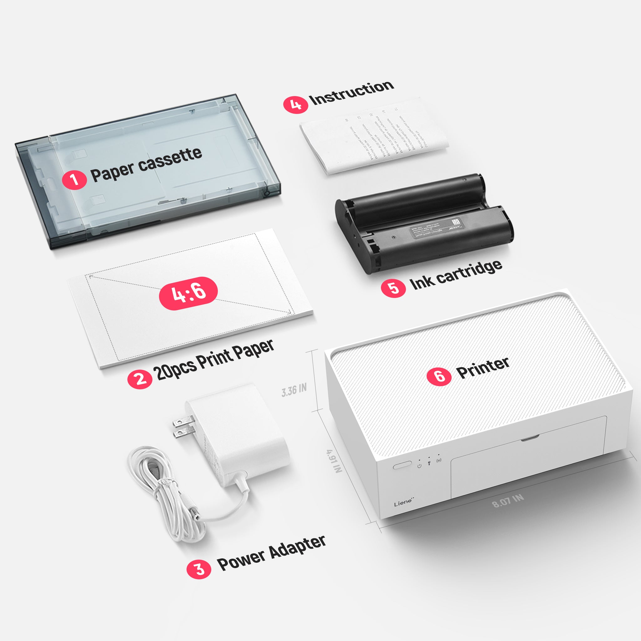 Amber 4x6" Instant Photo Printer M100 (20 Photo Papers + 1 Cartridge)