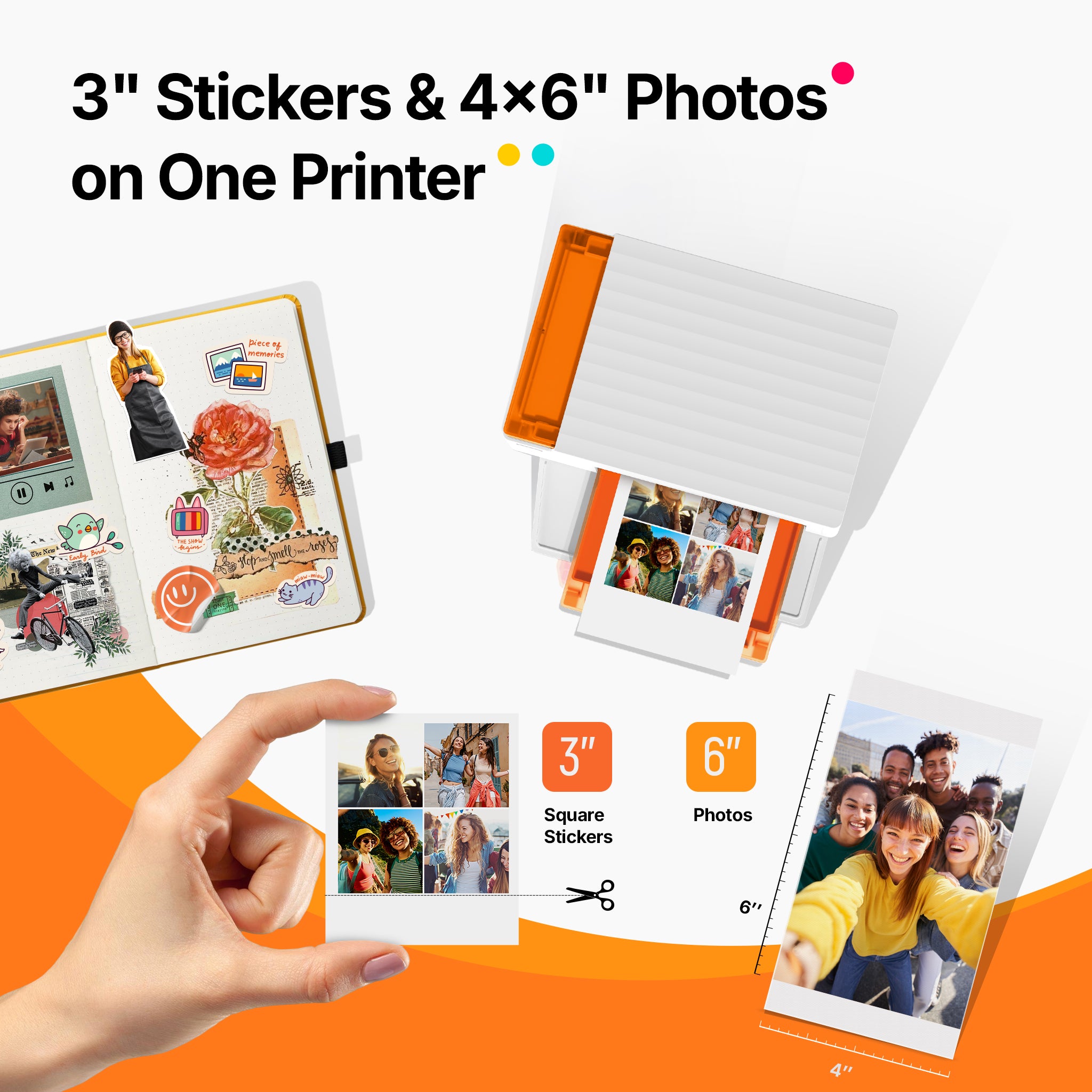 Amber M110 Instant Bluetooth Photo Printer (60 Sheets 4x6" Paper & 20 Sheets 3x3" Sticker Paper)
