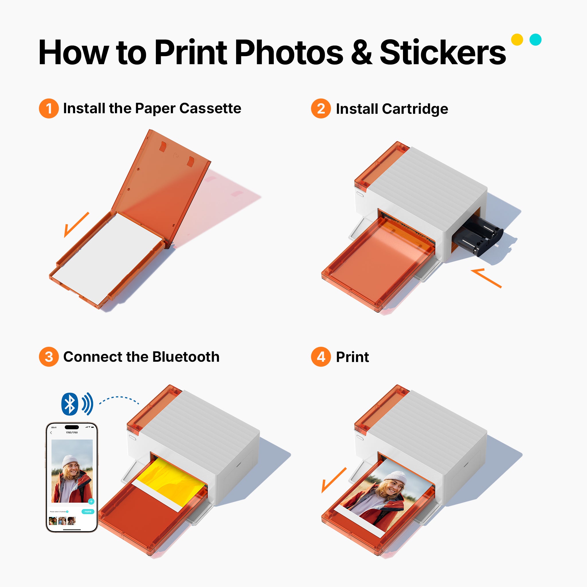 Amber M110 Instant Bluetooth Photo Printer (60 Sheets 4x6" Paper & 20 Sheets 3x3" Sticker Paper)