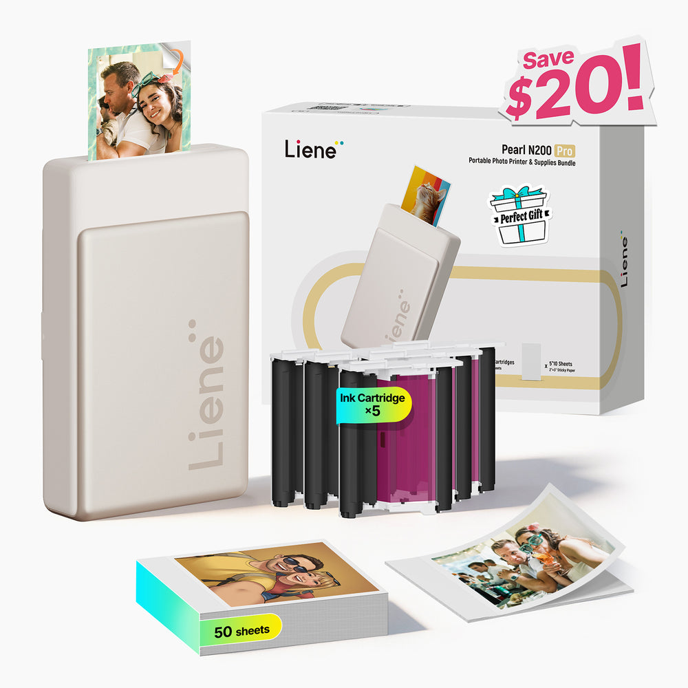 Pearl N200 Pro Portable Photo Printer & Supplies Bundle (50 Sticker Papers) - Gold