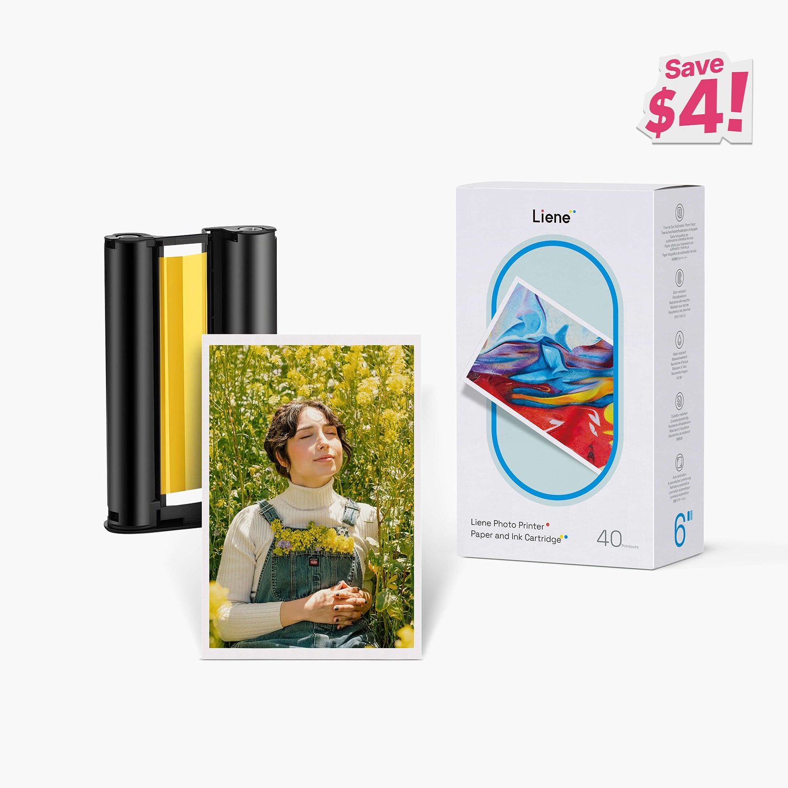 Amber 4x6" Photo Printer Paper 40 Sheets & 1 Ink Cartridge Refill