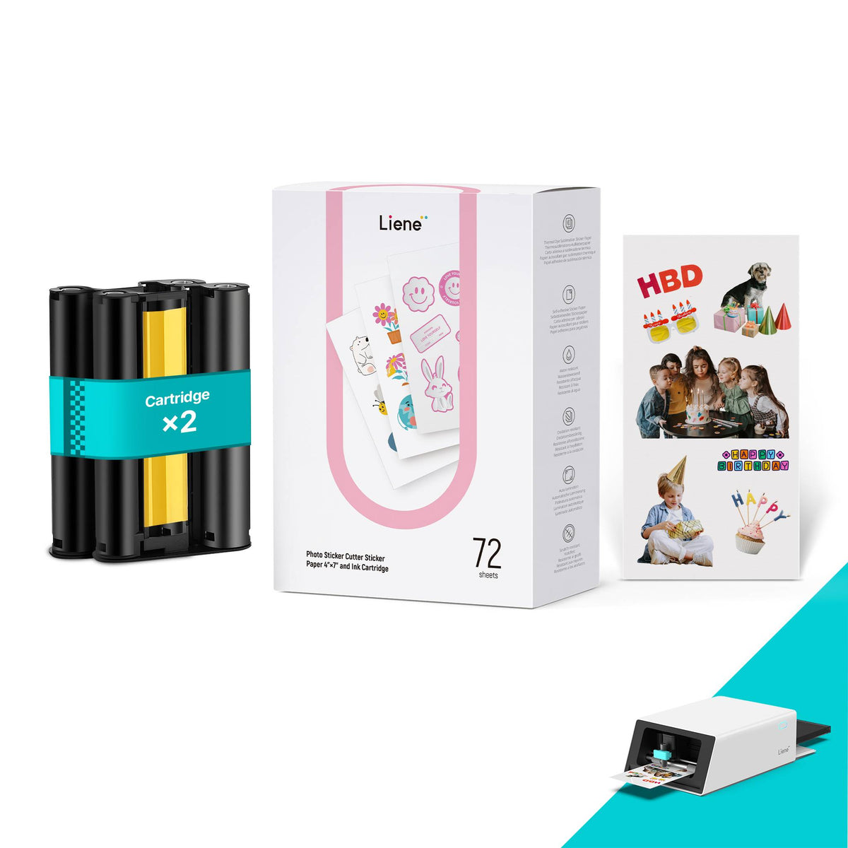 PixCut S1 4x7" Sticker Paper 72 Sheets & 2 Ink Cartridges Refill