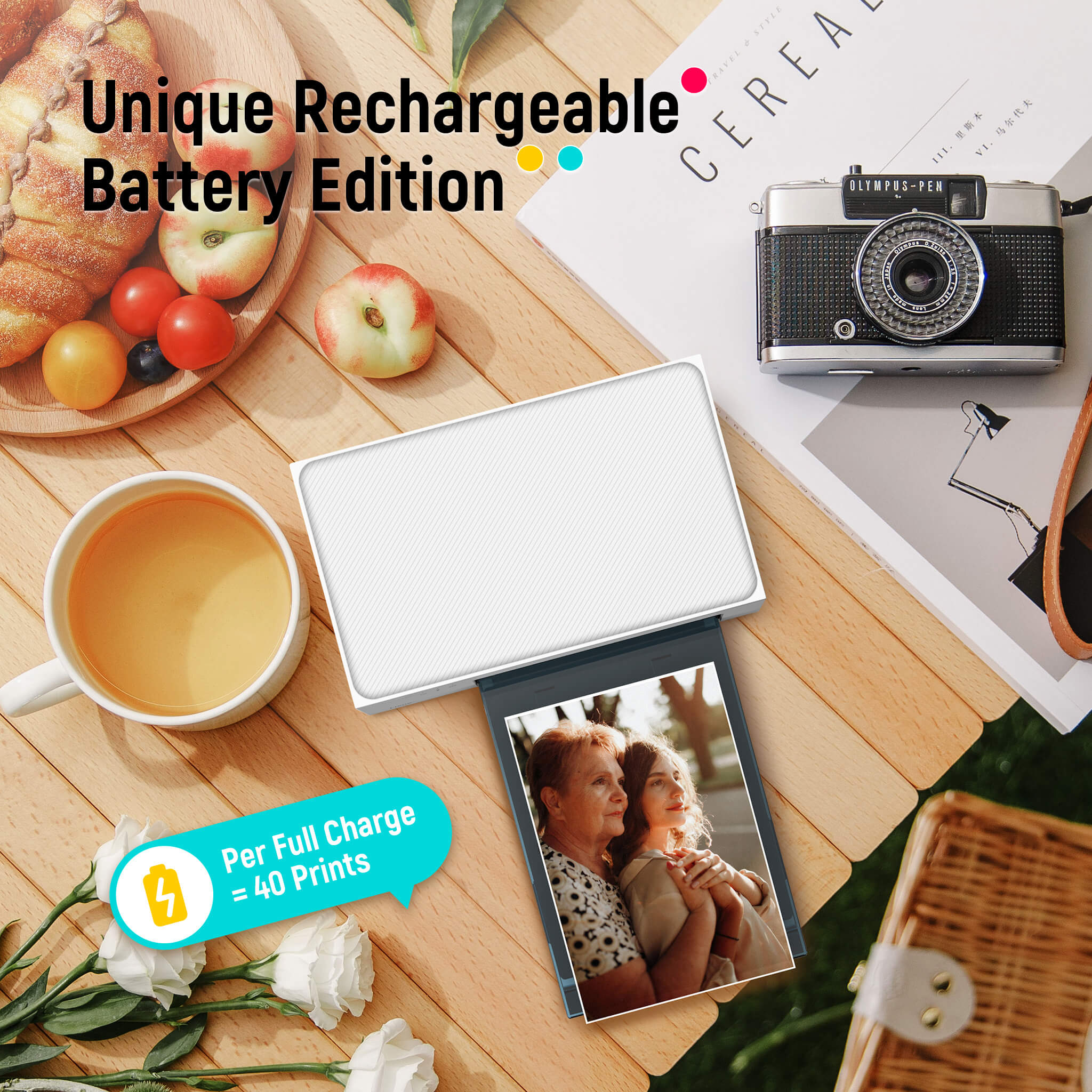 Liene Amber Instant Photo Printer White Built-in Rechargeable Battery M200