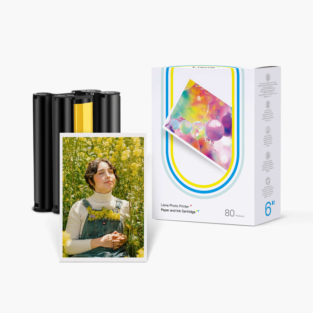 Amber 4x6" Photo Printer Paper 80 Sheets & 2 Ink Cartridges Refill