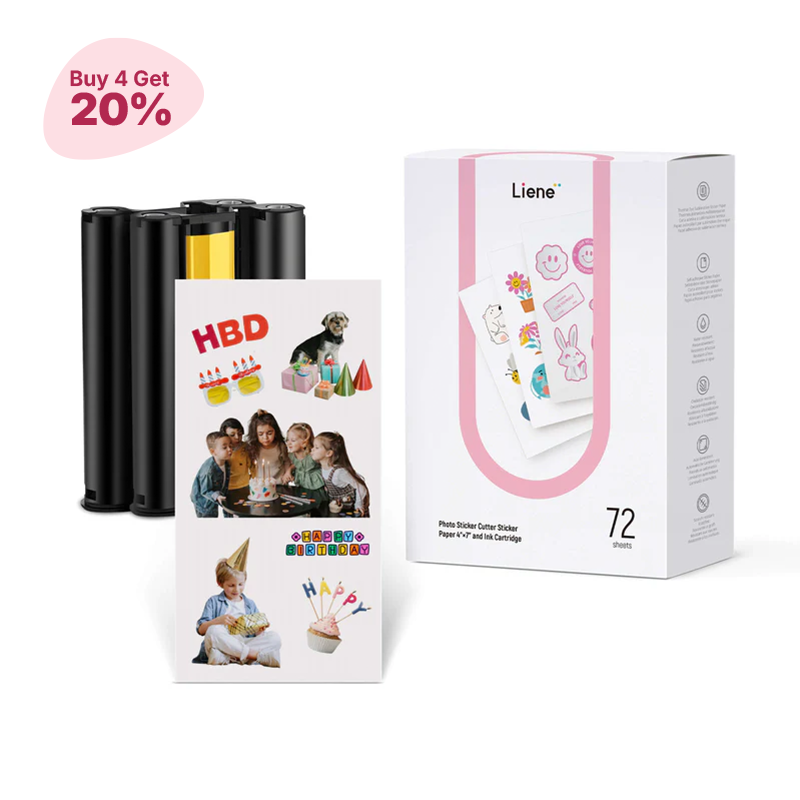 PixCut S1 4x7" Papier autocollant 72 feuilles et 2 recharges de cartouches d'encre