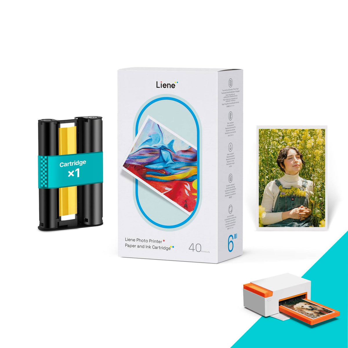 Amber 4x6" Photo Printer Paper 40 Sheets & 1 Ink Cartridge Refill