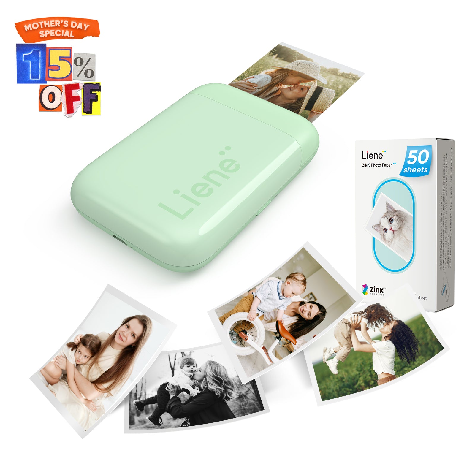 Liene Pearl K100 2x3" Portable Photo Printer - Green (50 Zink Photo Papers)