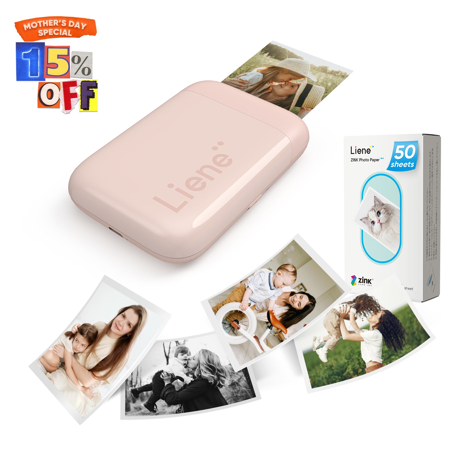 Liene Pearl K100 2x3" Portable Photo Printer - Pink (50 Zink Photo Papers)