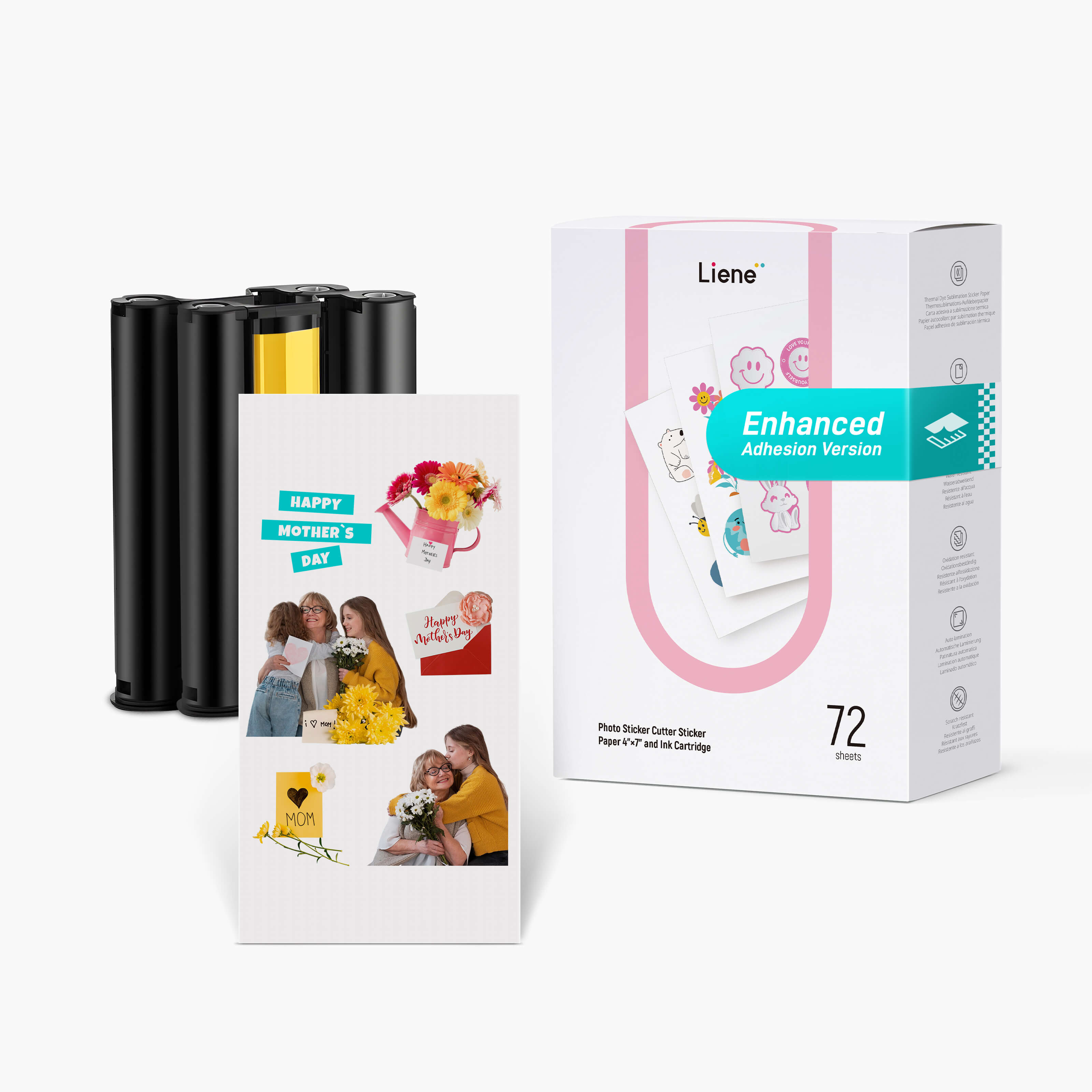 PixCut S1 4x7" Sticker Paper (Enhanced Adhesion Version) 72 Sheets & 2 Ink Cartridges Refill