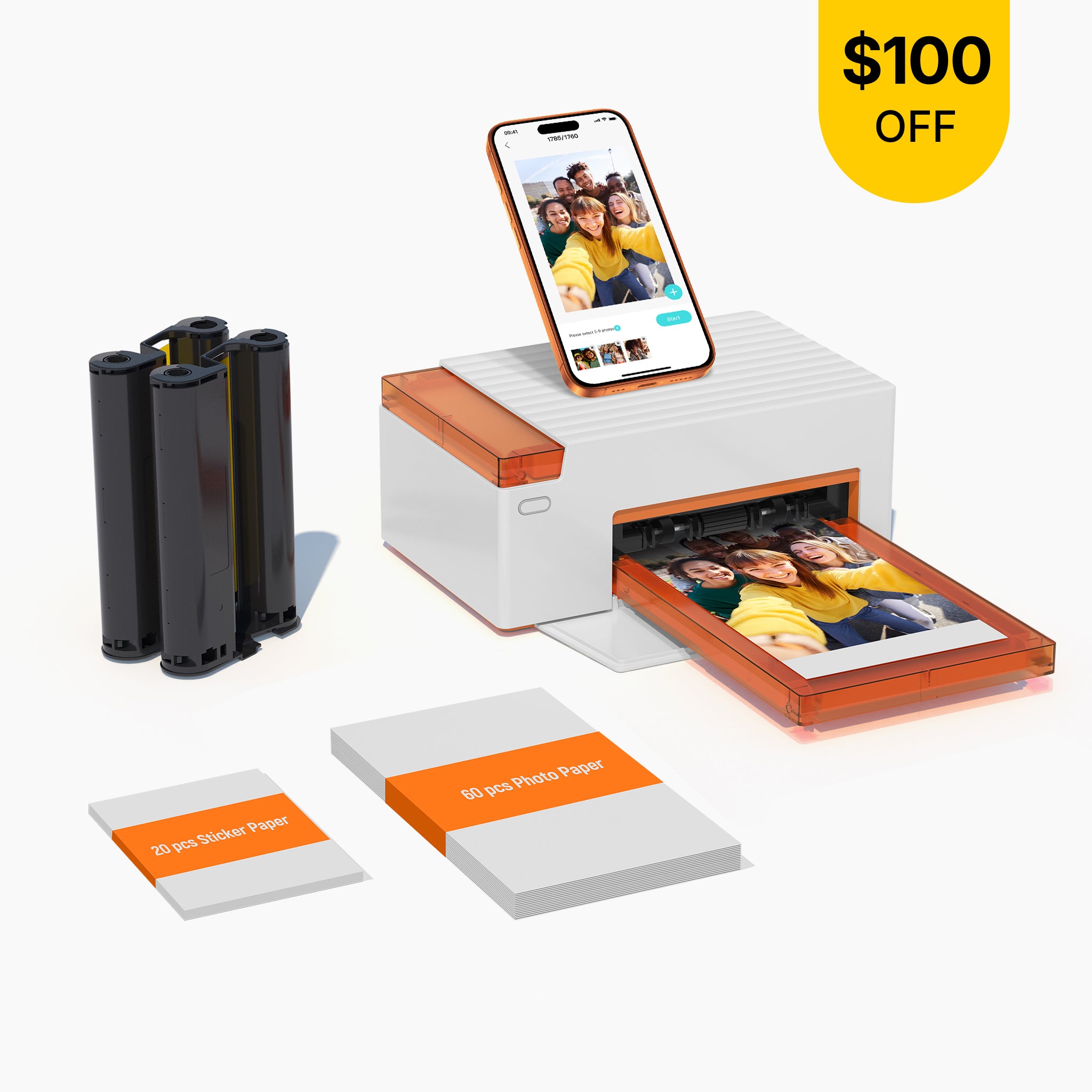 Amber M110 Instant Bluetooth Photo Printer (60 Sheets 4x6" Paper & 20 Sheets 3x3" Sticker Paper)