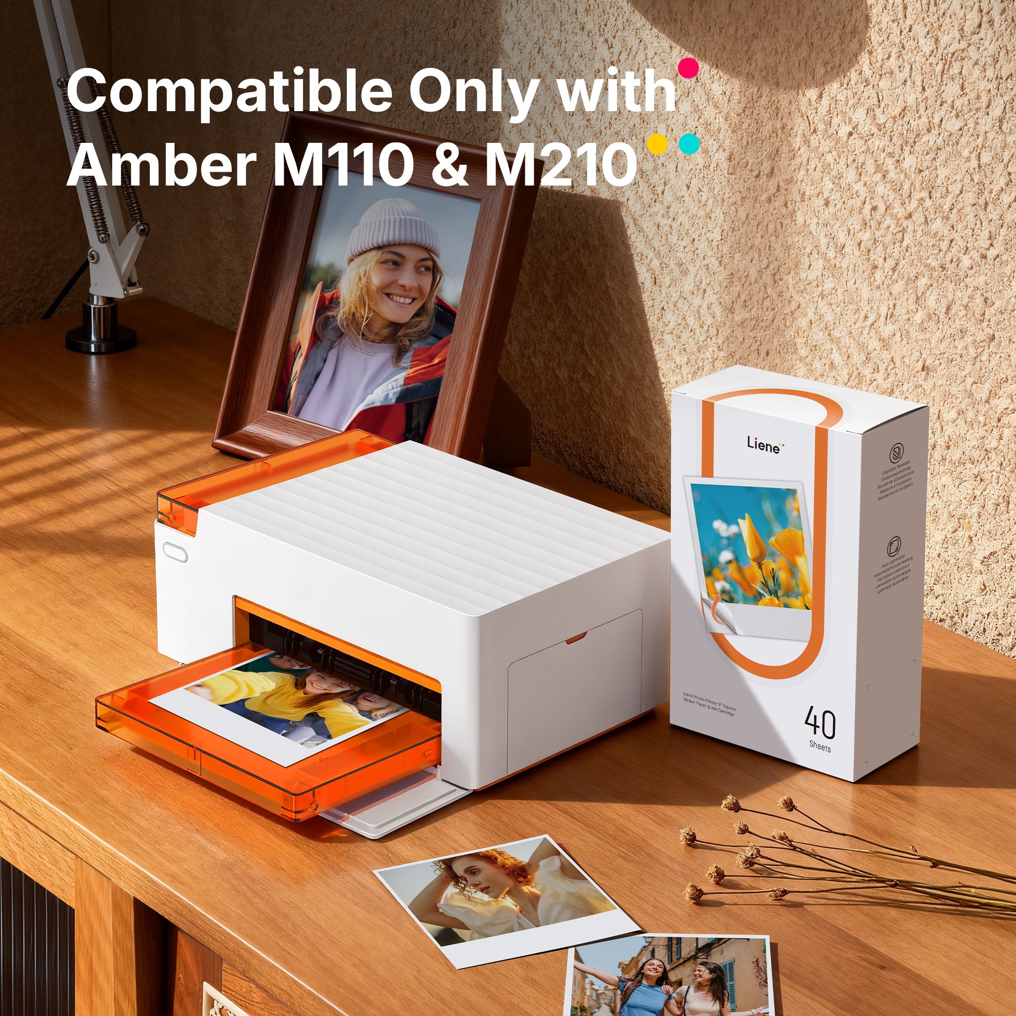 Amber M110 & M210 3x3″ Sticker Paper 40 Sheets & 1 Cartridge