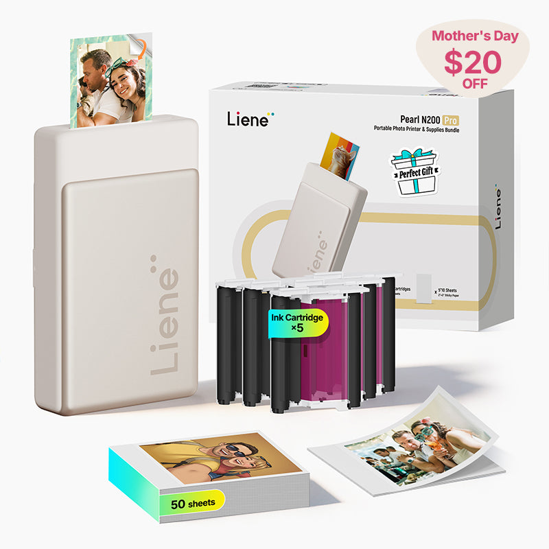 Pearl N200 Pro Portable Photo Printer & Supplies Bundle (50 Sticker Papers) - Gold