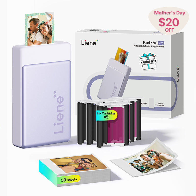 Pearl N200 Pro Portable Photo Printer & Supplies Bundle (50 Sticker Papers) - Purple