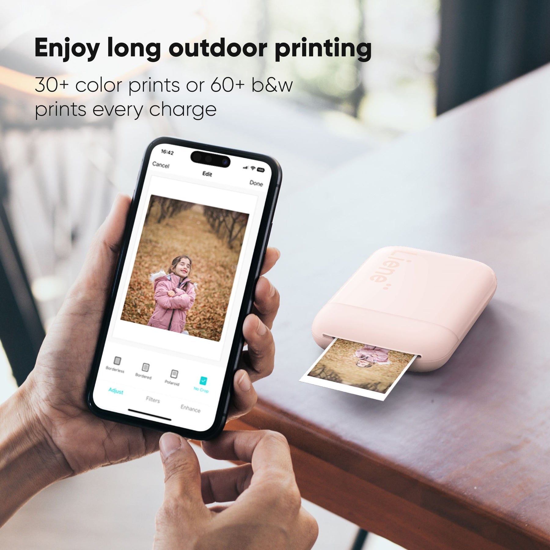 Liene Pearl K100 2x3" Portable Instant Photo Printer - Pink (5 Sheets Zink Photo Paper), Bluetooth Connection, Premium Quality